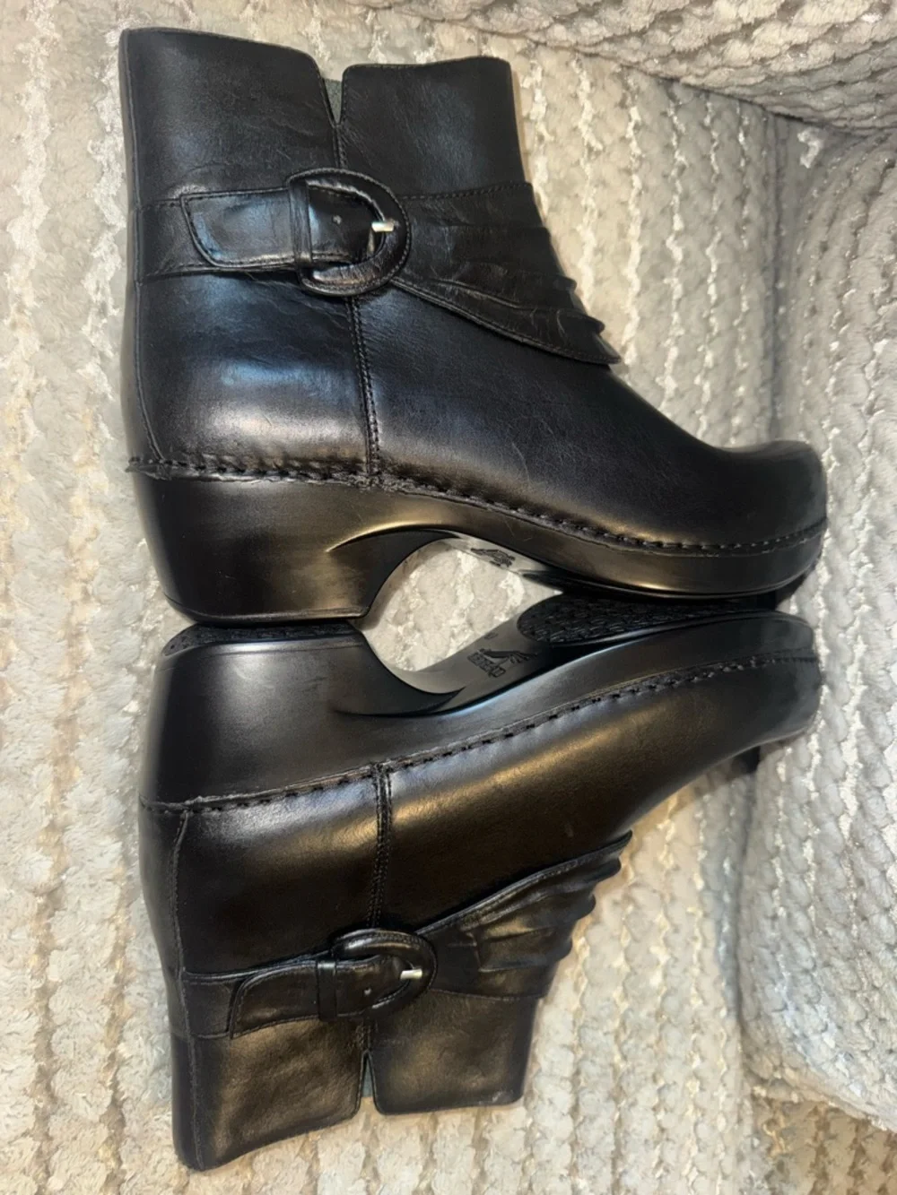 Dansko Black Leather Strap Detail Ankle Boots